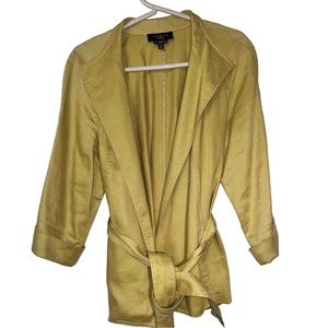 Talbots 67% linen 31% viscose, 2% spandex, size 8 jacket. 26 inches long